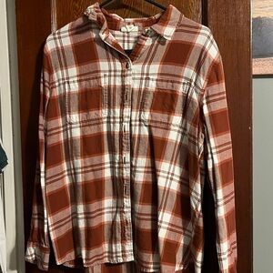 a.n.a Women's Plaid Button Down Shirt - Rust and White